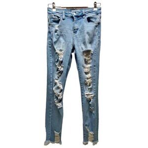 Nature Denim Super Distressed Skinny Jeans Women’s 7/27 Light Blue High Rise GUC